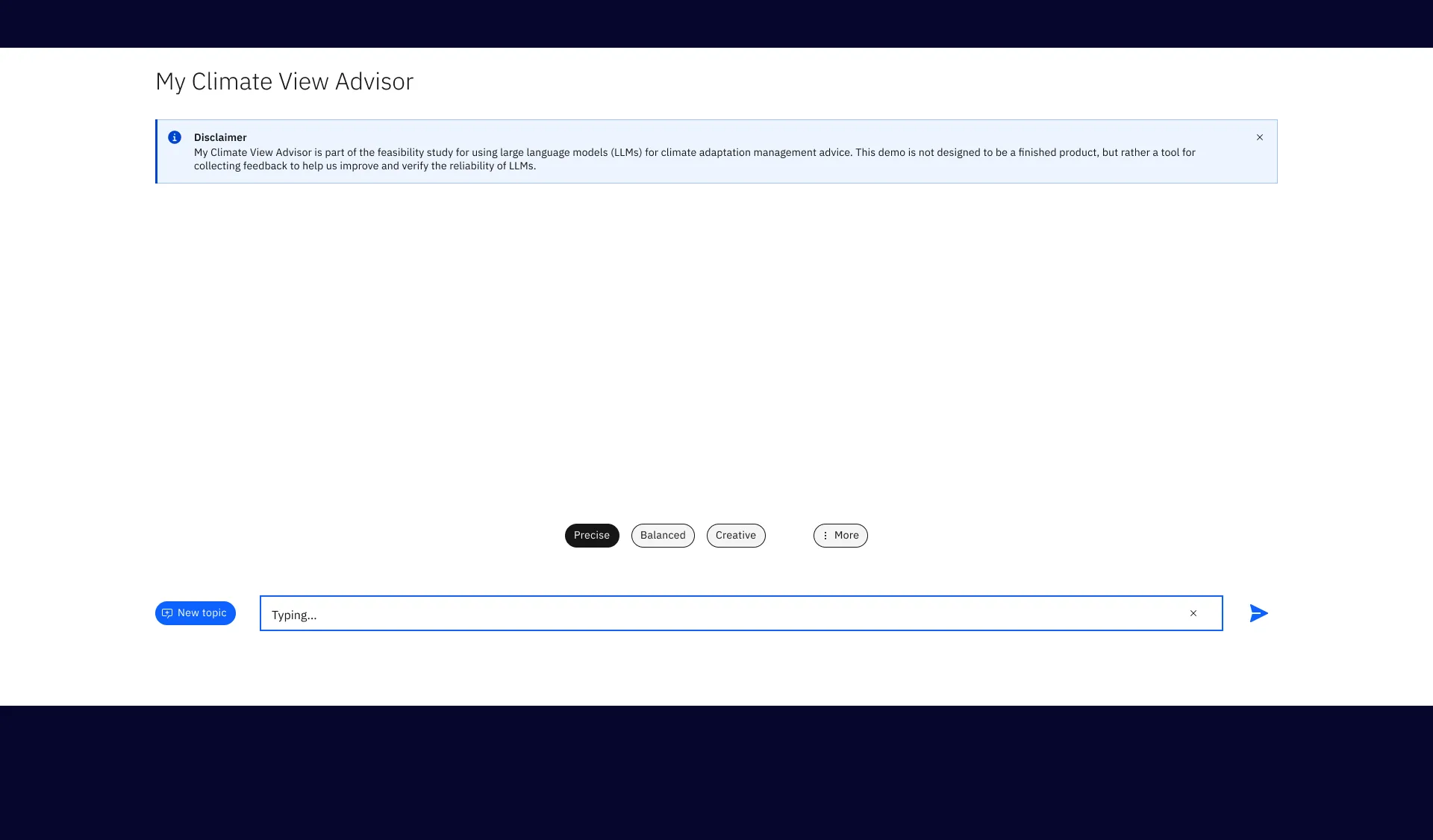 Typing state: a question typed into the input, the send button now active and a clear button visible.